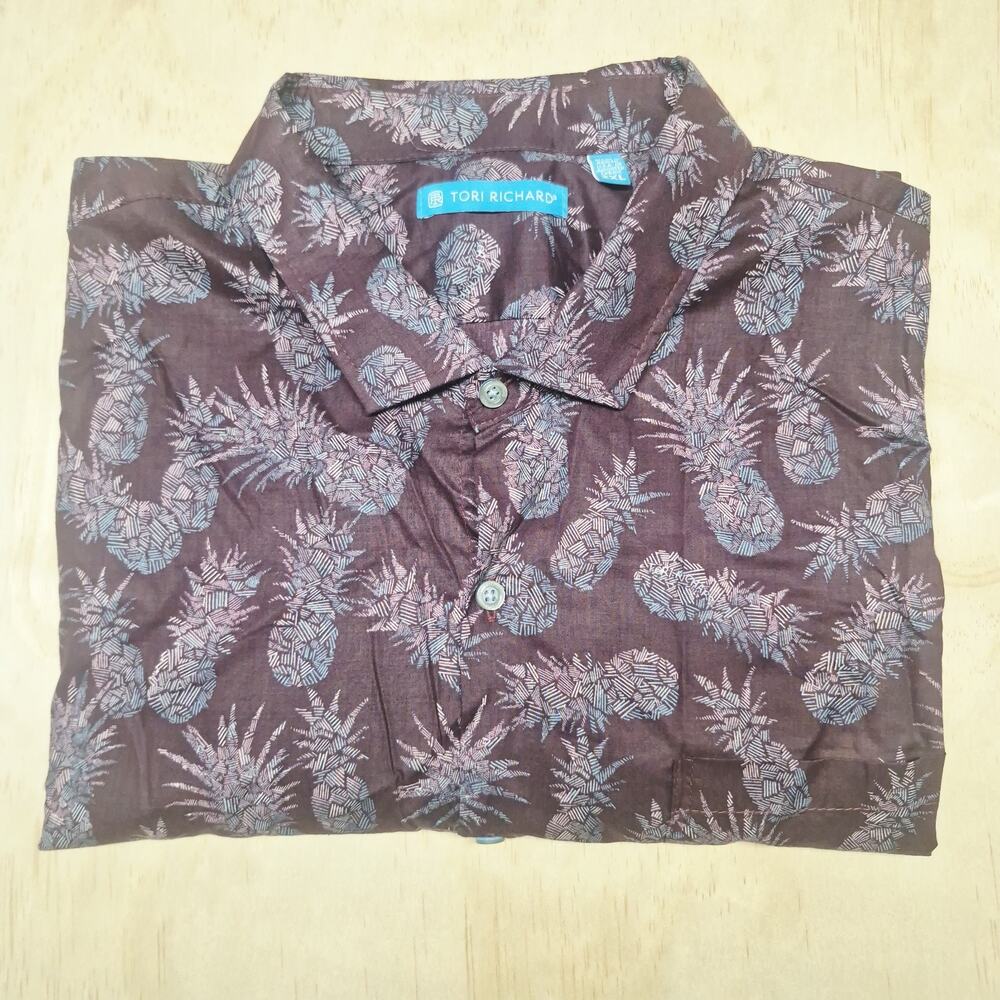 Tori Richard Men's 2XL XXL Pineapple Tropical Short Sleeve Button Down Shirt - Picture 7 of 8